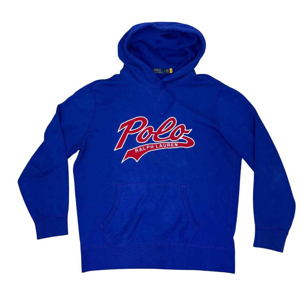 Polo Ralph Lauren Blue double knit Logo Pullover Hoodie Men's size L